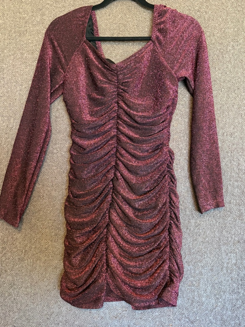 Sparkle Ruched Mini Dress in Wine